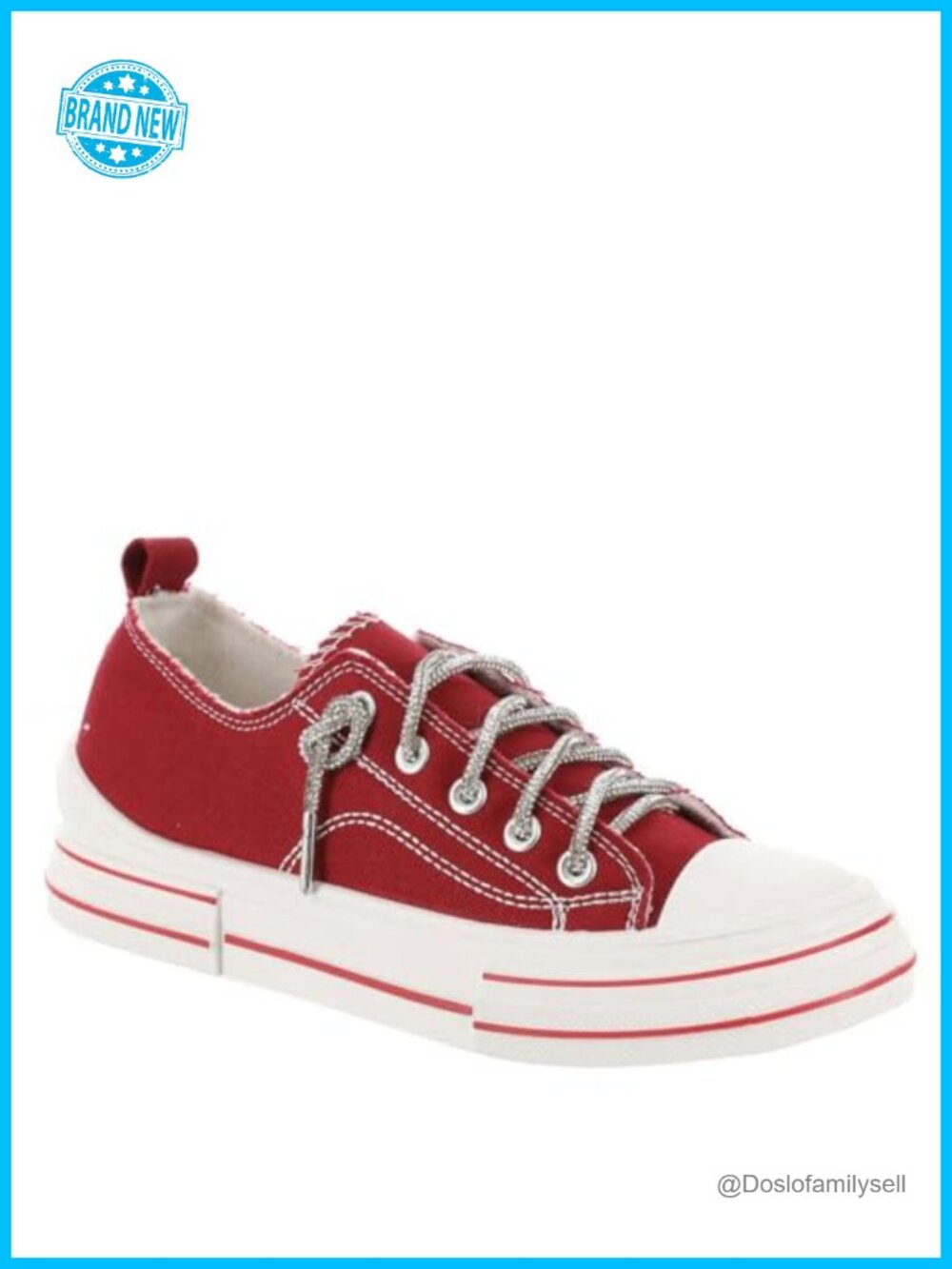 Platform Canvas Sneakers with Rhinestone Laces Lace-Up Casual